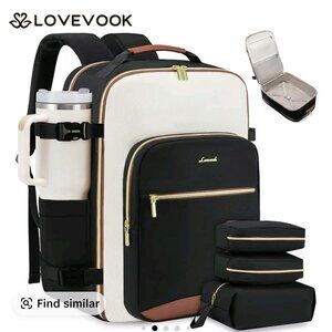 Color-block travel backpack black beige brown
